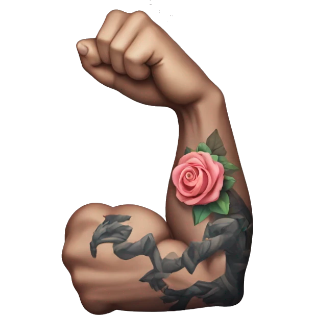 A strong arm flex,  symbolic for strong with a tattoo of the word Sweet, with a heart emoji