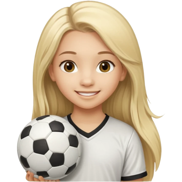 A girl with long light blonde hair with long eyelashes that looks around 13 years old with a soccer ball emoji