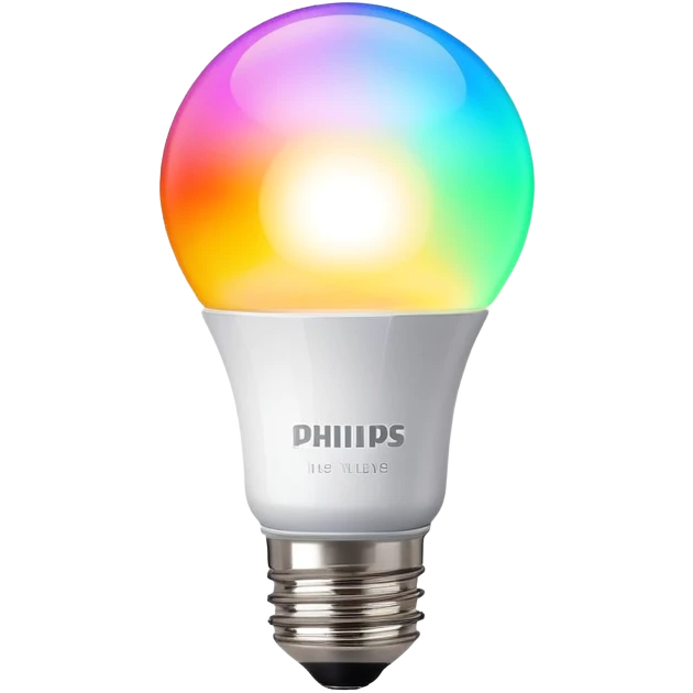 A Philips Hue smart light bulb with color spectrum visible inside the bulb emoji