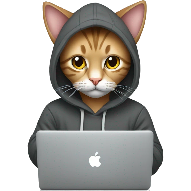 cat is a graphic designer in a hoodie and headphones, working at a computer in photoshop emoji