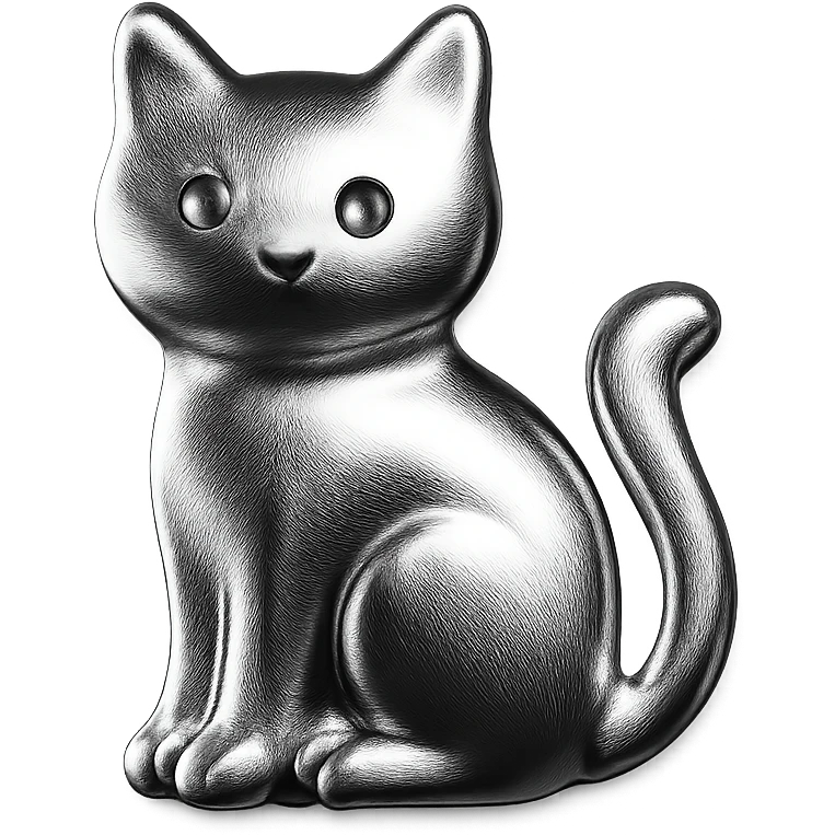 icon of a cat with shiny metallic chrome finish emoji