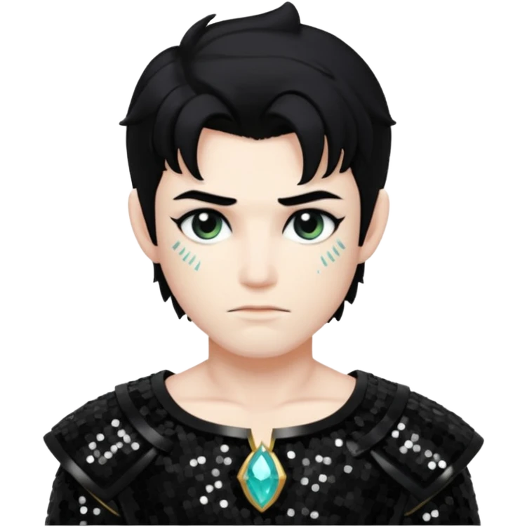 Cronus with black hair, black sequin outfit emoji