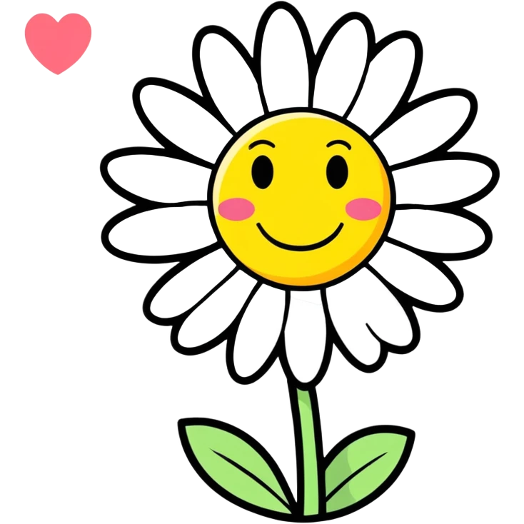 Daisy with smiley face shaped heart emoji