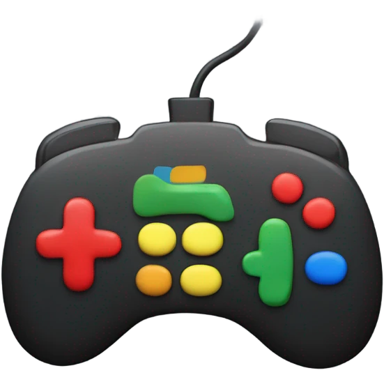 Video game controller with red, blue, yellow and green buttons, a black shell emoji