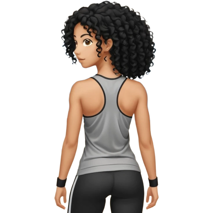 Treino de academia mulher morena de cabelos cacheados caindo nas costas emoji