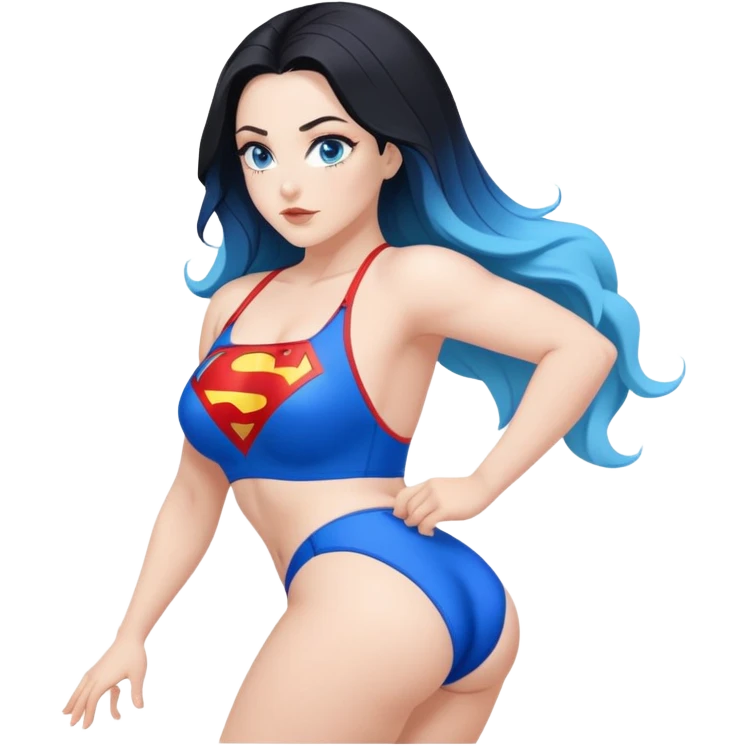 busty pawg long black to blue ombre hair pale blue eyes twerk sfw-superman bathing suit emoji