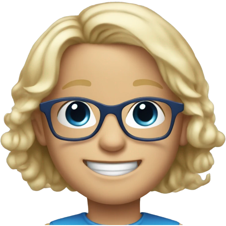 smiling 5 year old white boy with big blue eyes and glasses blonde hair emoji