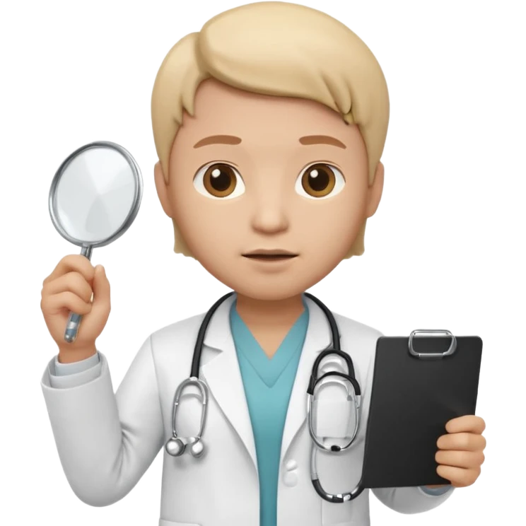3D memoji doctor holding a small blank white sign in one hand (no text on sign), serious warning facial expression, medical coat, stethoscope, centered composition, PNG, transparent background emoji