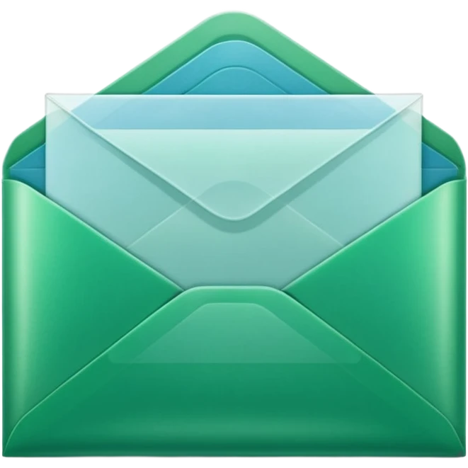 A simple emoji-style icon of a transparent green plastic gym folder envelope, slightly open, with clean edges, soft shine, and subtle shading, conveying fitness organization and active lifestyle. emoji