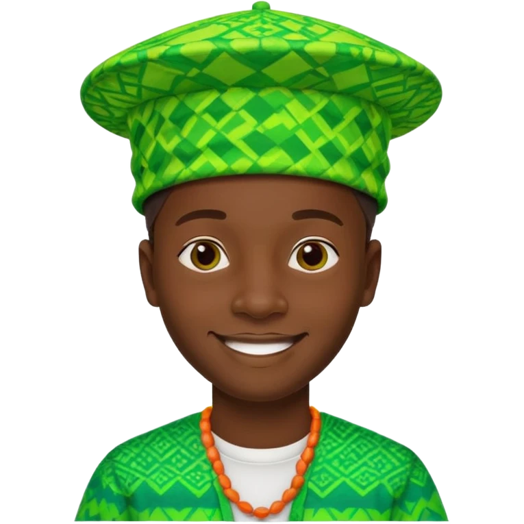 Create me an emoji of a cool Young Nigerian prince wearing a neon green gradient African patterns with "hula hat" (a Nigerian-inspired hat).  emoji