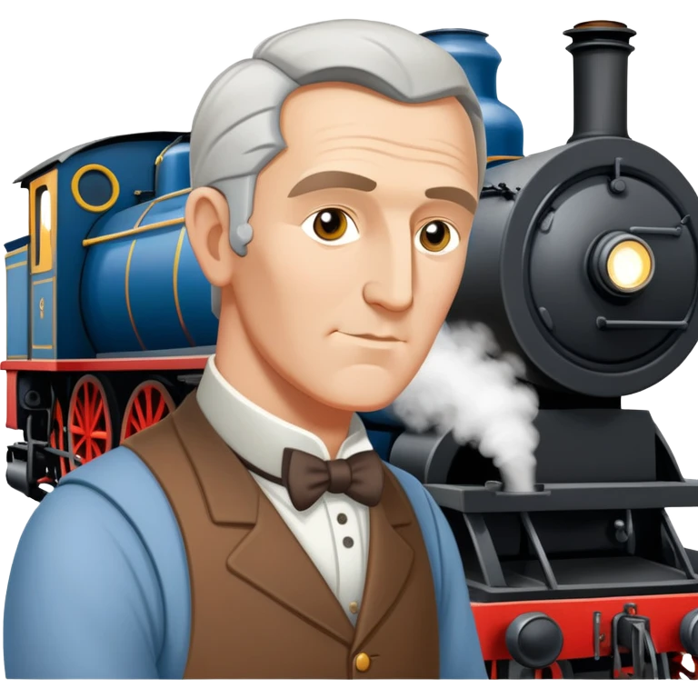 George Stephenson working on a steam locomotive emoji