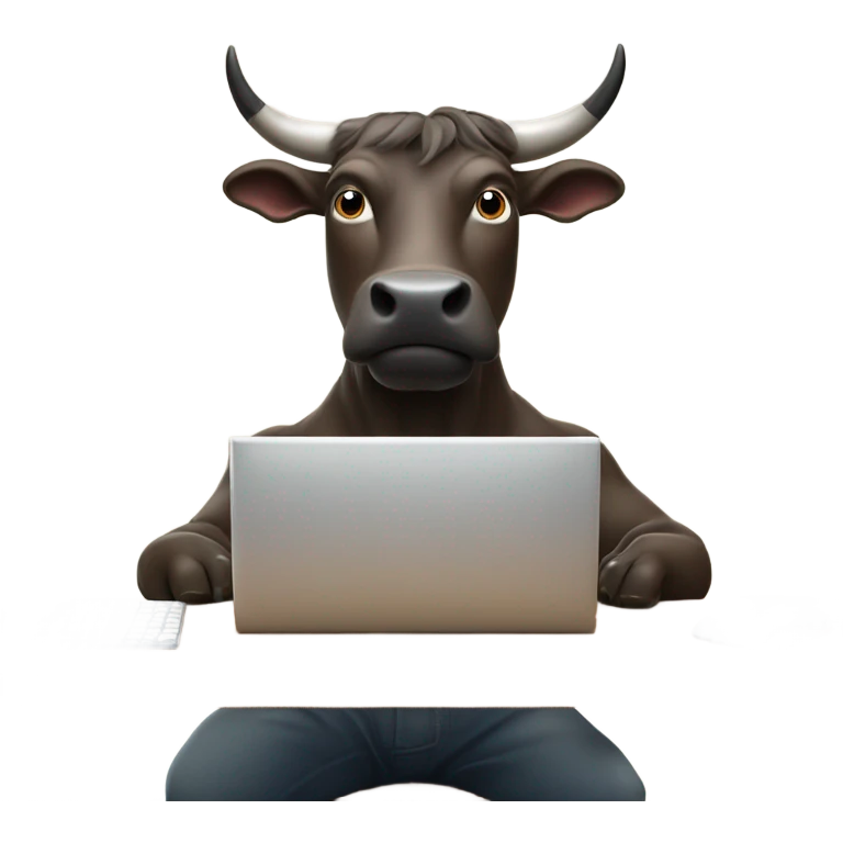 happy bull using computer emoji