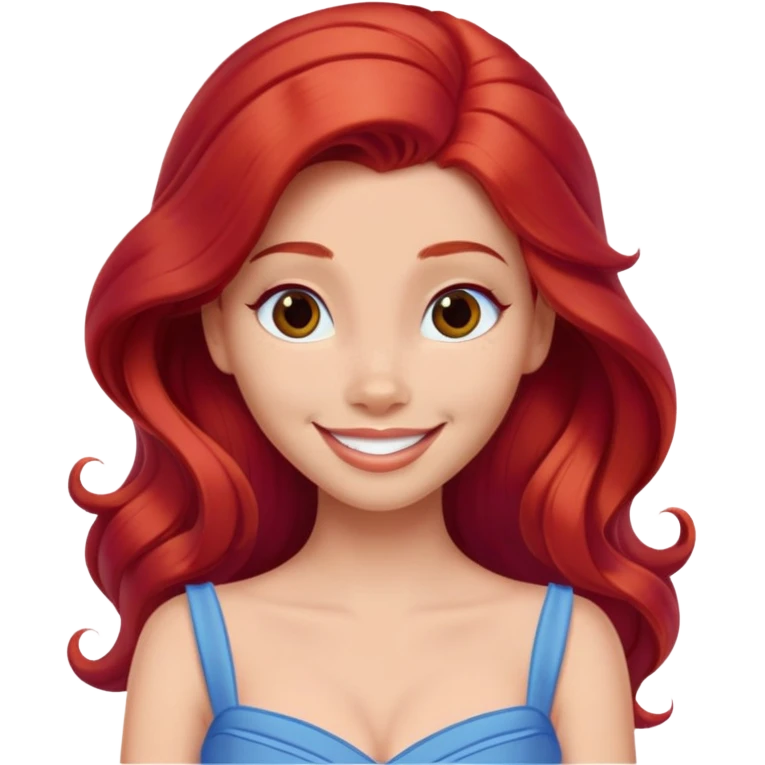 Disney human Ariel with long red hair wearing a blue dress, smiling emoji