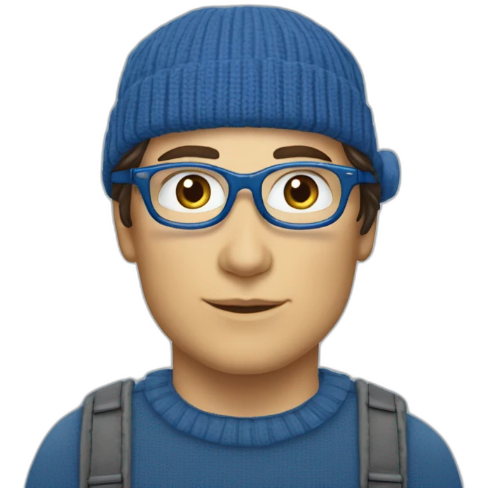 Christopher reeve jeune lunette chemise bleu et bonnet de Noël emoji