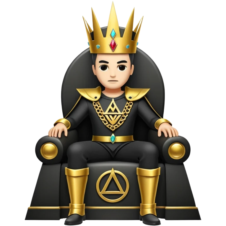 wide big iron black Illuminati throne with gold details and Illuminati symbol emoji