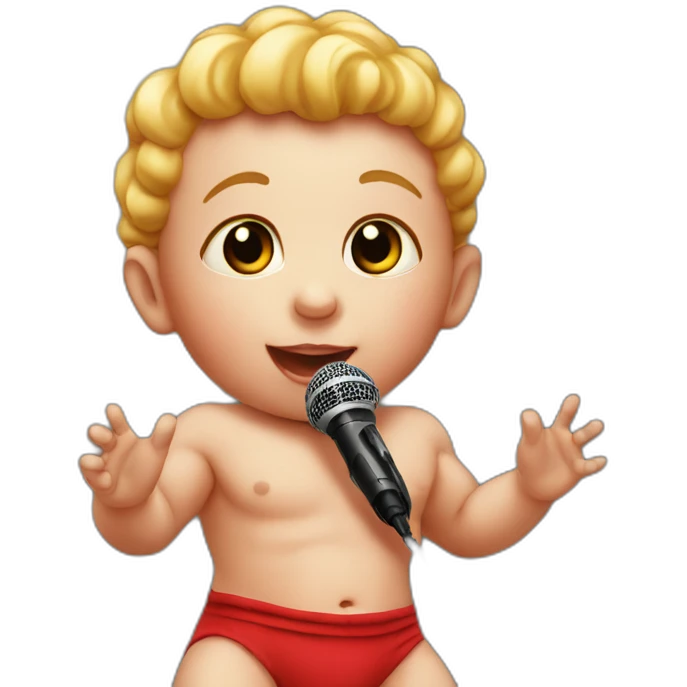 Baby with red skin and microphone on stage emoji
