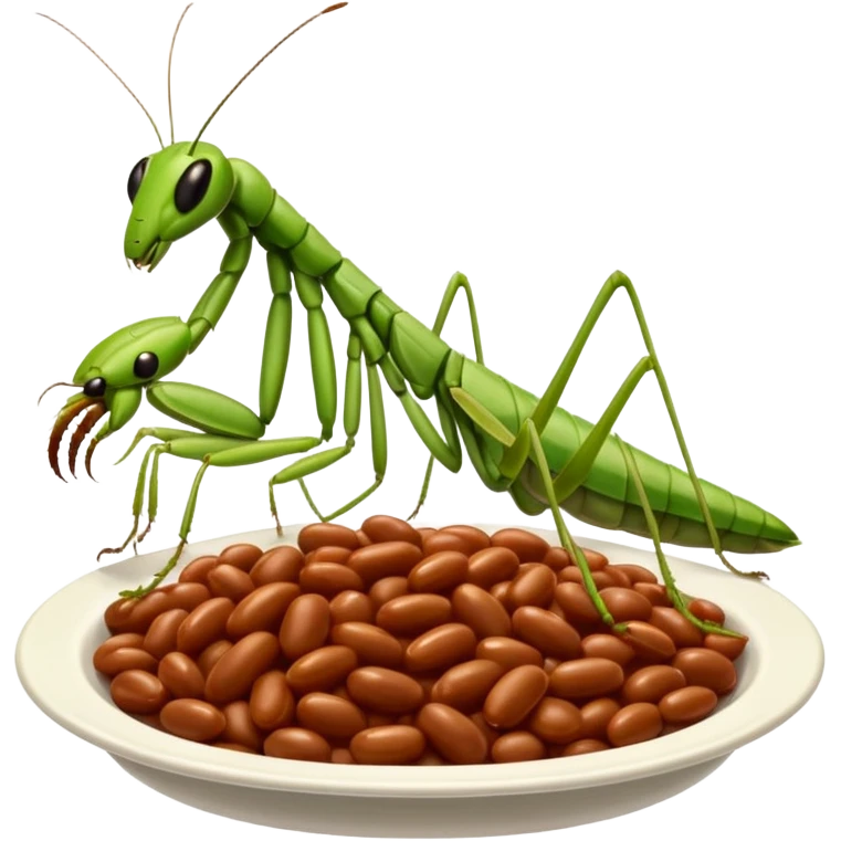 British praying mantis eating baked beans emoji