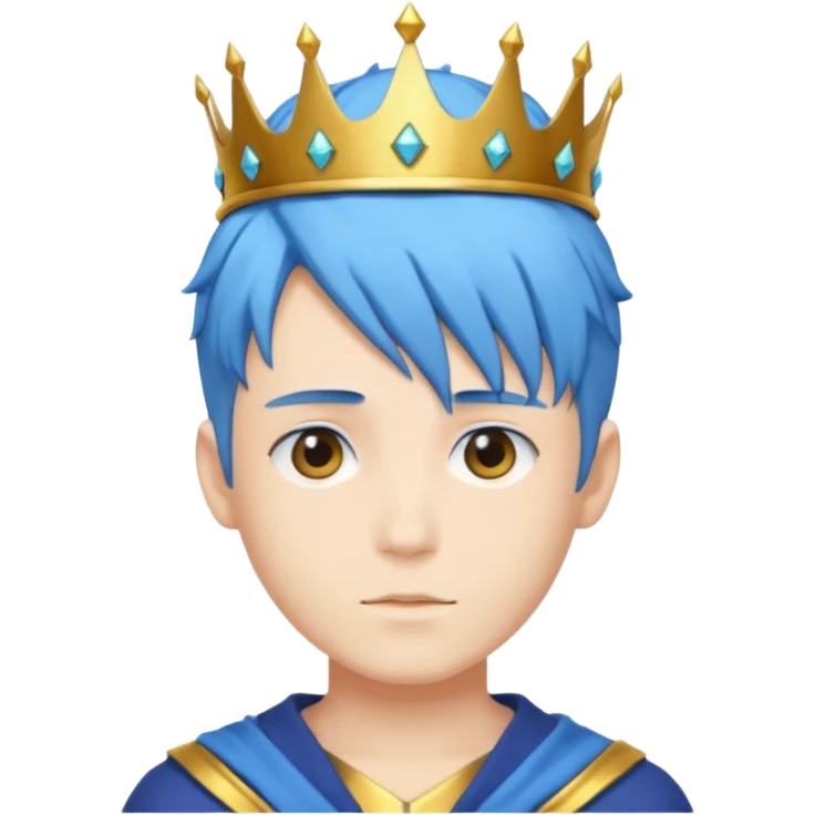 An anime man with blue hair and crown emoji