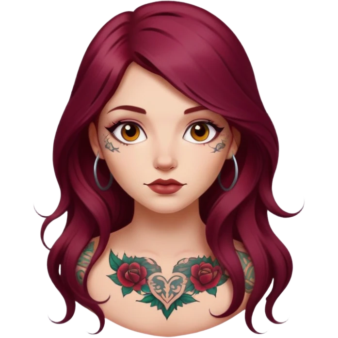 Beautiful tattooed long burgundy haired girl  emoji