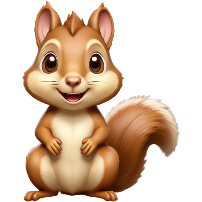 Cinematic Comical Squirrel Portrait Emoji, Head tilted dramatically with an exaggeratedly surprised expression and wide, comical eyes, featuring a petite, sprightly body with a dramatically bushy tail and perky, animated ears, Simplified yet hilariously expressive features, highly detailed, glowing with a slightly sassy woodland glow, high shine, dramatic yet playful, stylized with an air of cheeky forest mischief, soft glowing outline, capturing the essence of a meme-worthy squirrel that looks ready to scamper into viral fame with its playful antics! emoji