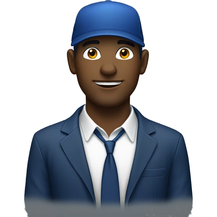 a white man with earrings in both ears, dark blue hat backwards, using his laptop emoji