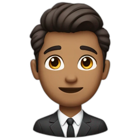 Quiff, 5'o clock shadow, short man, dark brown skintone, wearing airpods pro 2, formal wear, round face, medium sized nose, brown eyes emoji