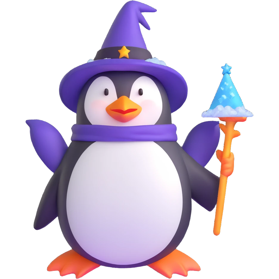 penguin wizard with ice crystals and frost magic emoji