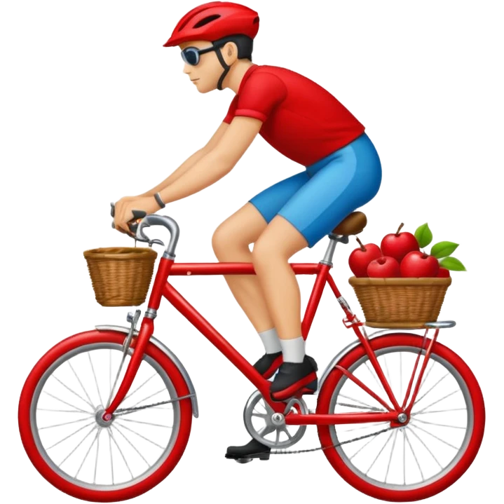apple emoji style stylized bicycle with single rider referencing classic blotter art using bold shapes and simple vibrant colors emoji