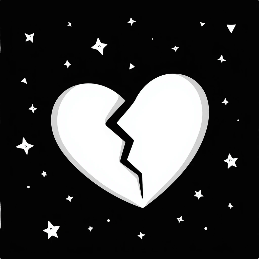 A broken heart surrounded by small, shining stars, with a dark background and a dreamy atmosphere emoji