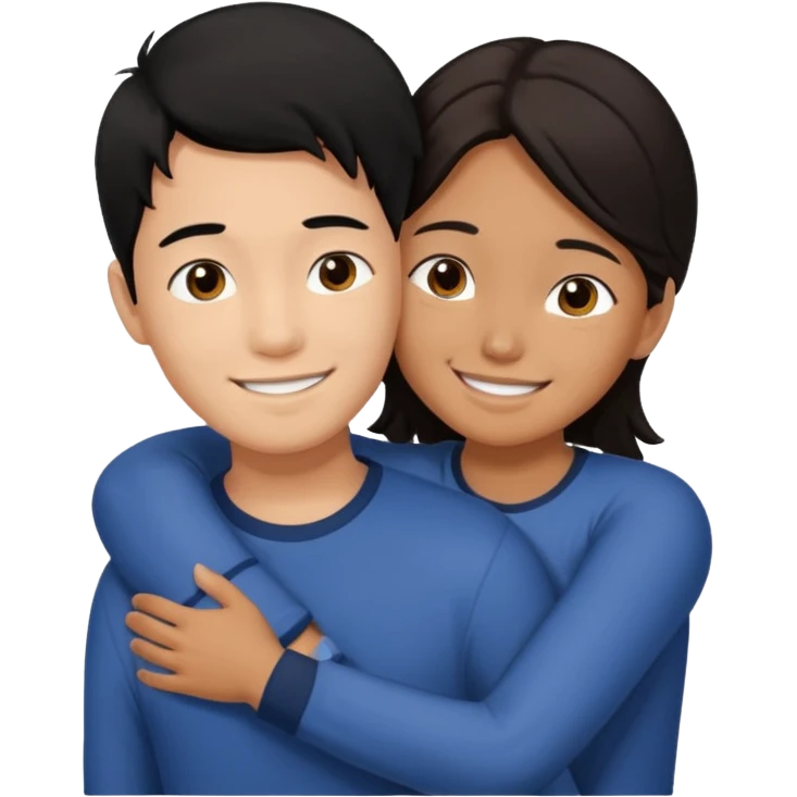 asian boy with black hair and brown long hair girl hugging emoji