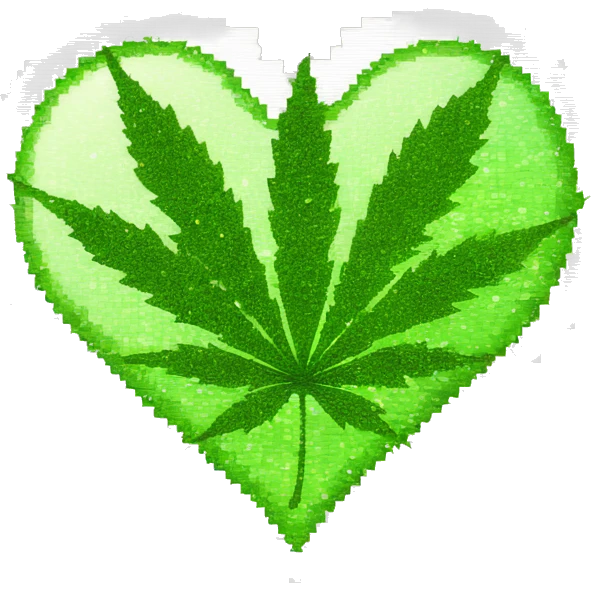 Sparkling 420 leaf hemp leaf inside a pixel heart emoji