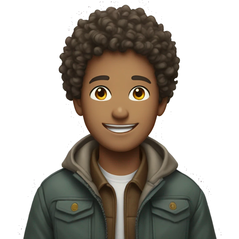 Curly haired boys smiling outdoors in jackets emoji