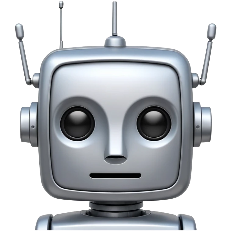 Robot emoji face with square head, digital display eyes, antenna emoji