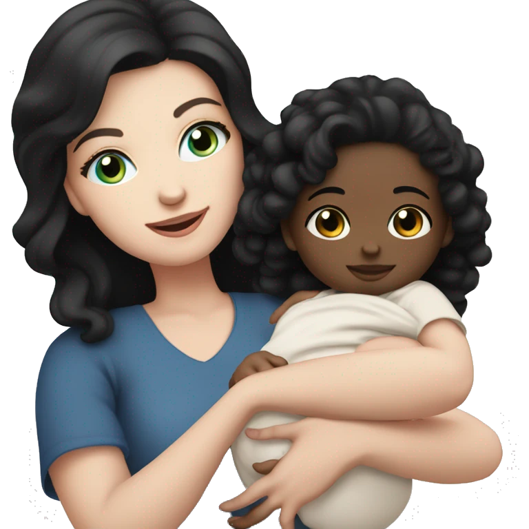 mom holding newborn baby girl with blue eyes white skin and black hair and white skin newborn girl bab white skin black hair emoji