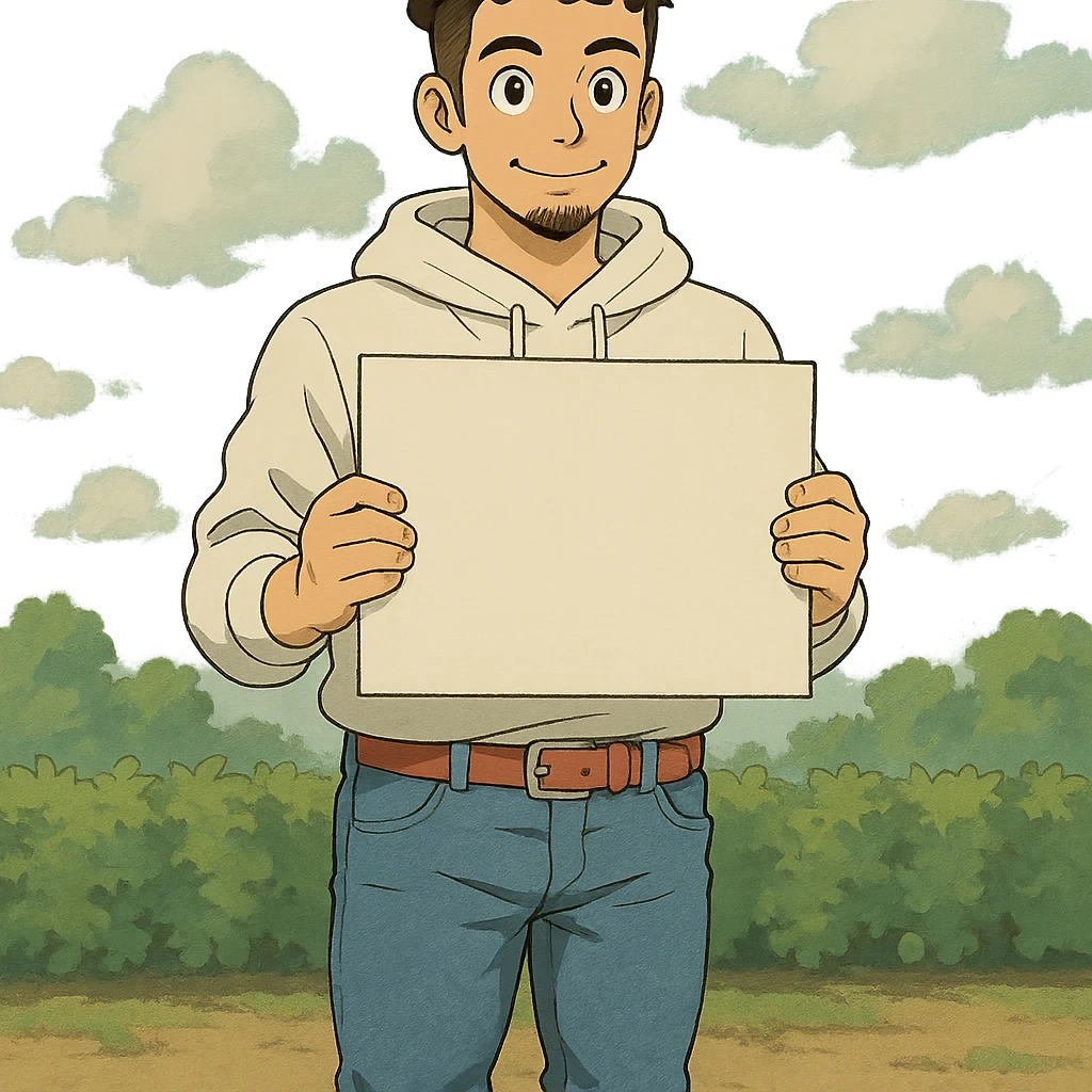 1 male, mid fade haircut dark chestnut brown curly hair, toasted lightskin, white hoodie sleeves up, fashion jeans, red fashion-sneakers shoes, red belt, short trimmed beard and goatee,  style of deku from "my hero academia", pose: holding a blank poster chest level emoji