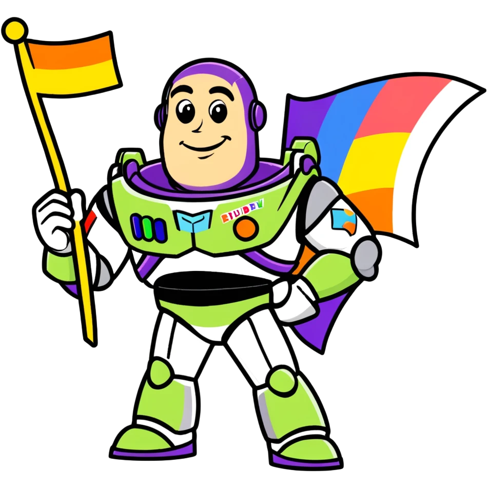 Buzz lightyear holding a Pride flag emoji