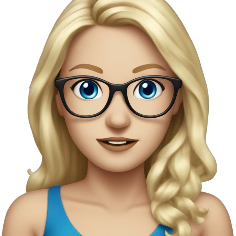 Pretty Caucasian blonde woman with glasses in a dress, hyper realistic with blue eyes  emoji