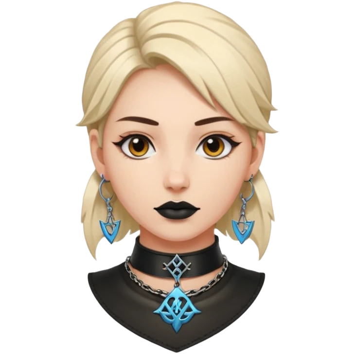 Leather choker with sigil around woman’s neck, pulse visible, dominance tone emoji