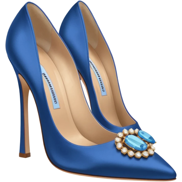 manolo blahink 90's satin pump with jewellry at front blue emoji