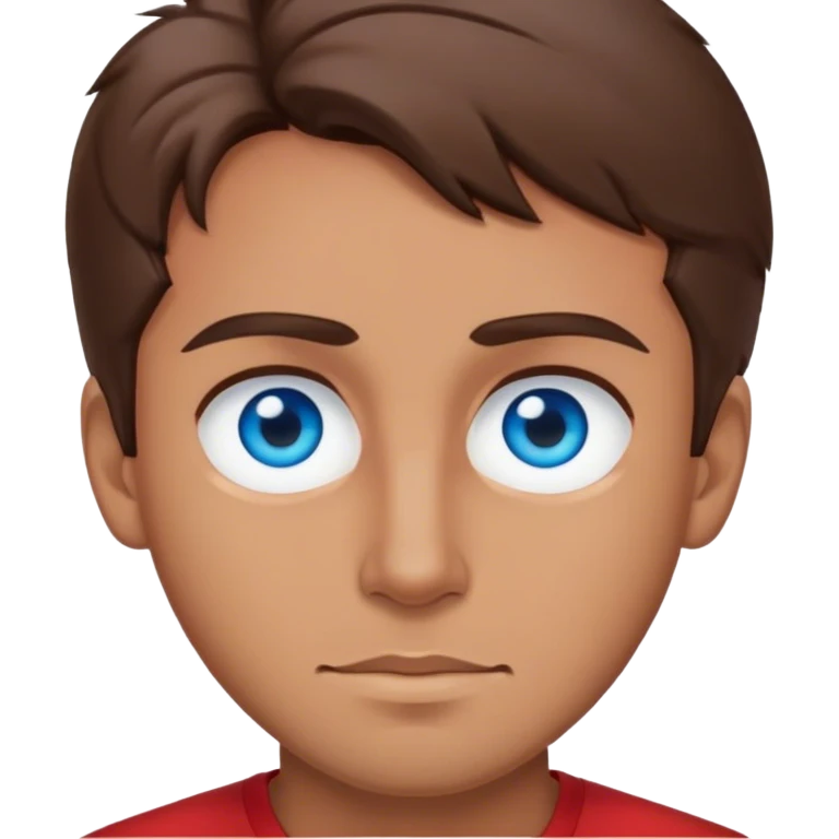 Man with blue eyes, brown hair, tan skin, red shirt emoji