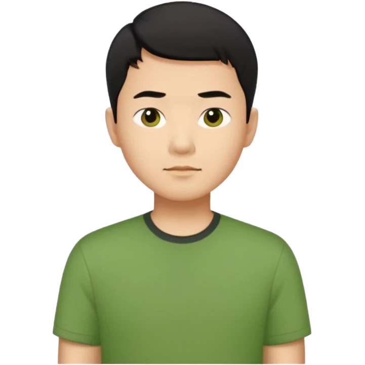 asian man black short hair green shirt emoji
