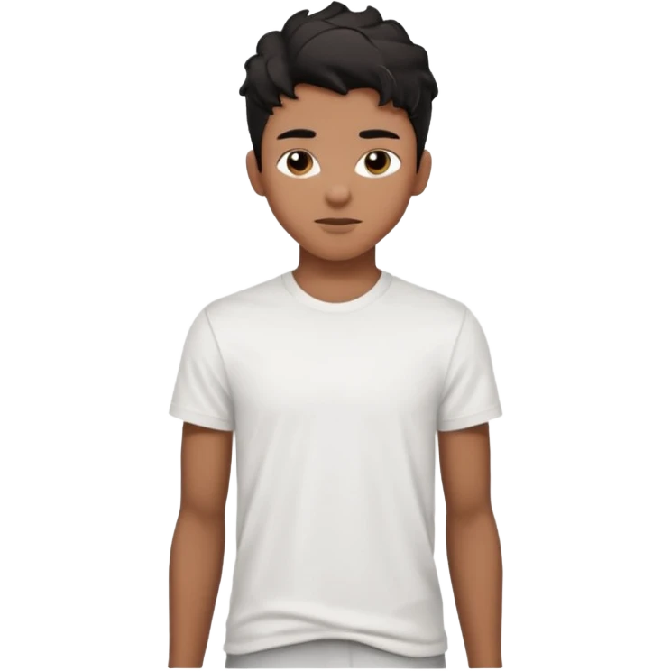emoji of a sixteen-year-old with brown skin, wavy black hair in a taper fade hairstyle, handsome face, skinny body, wearing a white t-shirt emoji