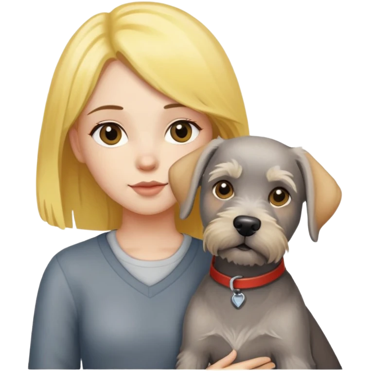 A girl with yellow hair holding a schnauzer and a labrador emoji