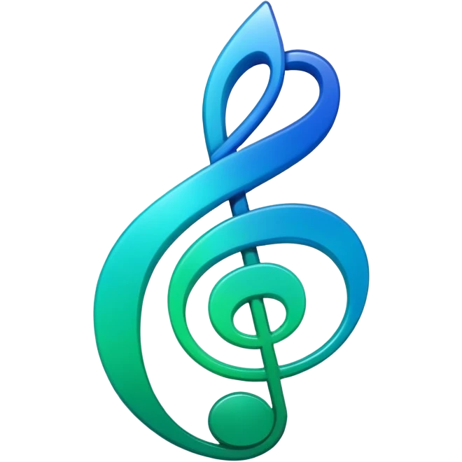 music icon, shining, 3D gradient blue to green music icon logo note  no background unique y2k clipart emoji