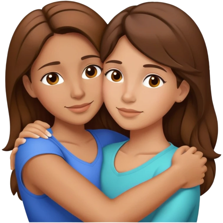 Hispanic mother and teen daughter brown hair hugging emoji