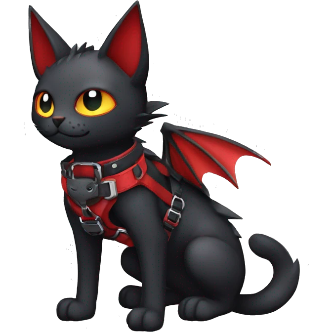 cool edgy kawaii black punk red fantasy nargacuga-bat-cat-Fakemon collar harness full body emoji