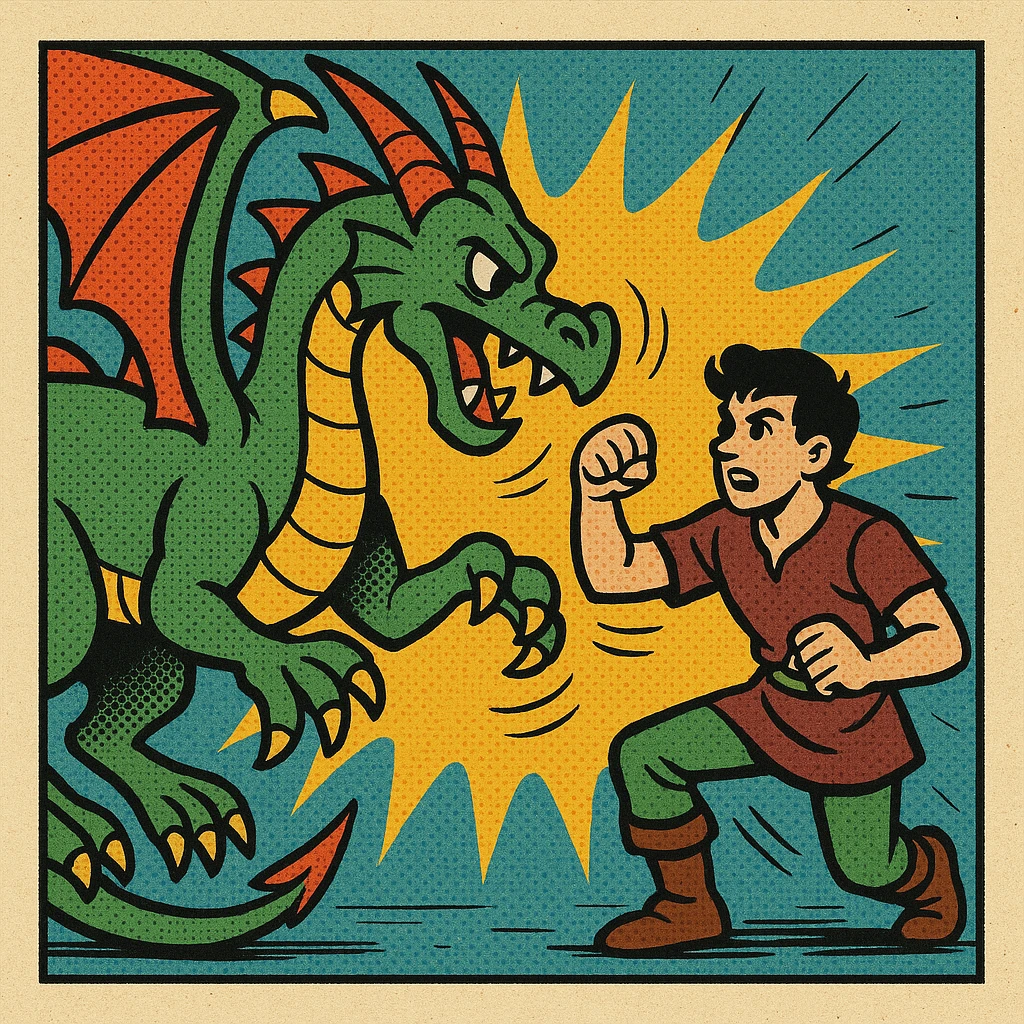 dragon and trainer practicing together, vibrant comic style emoji