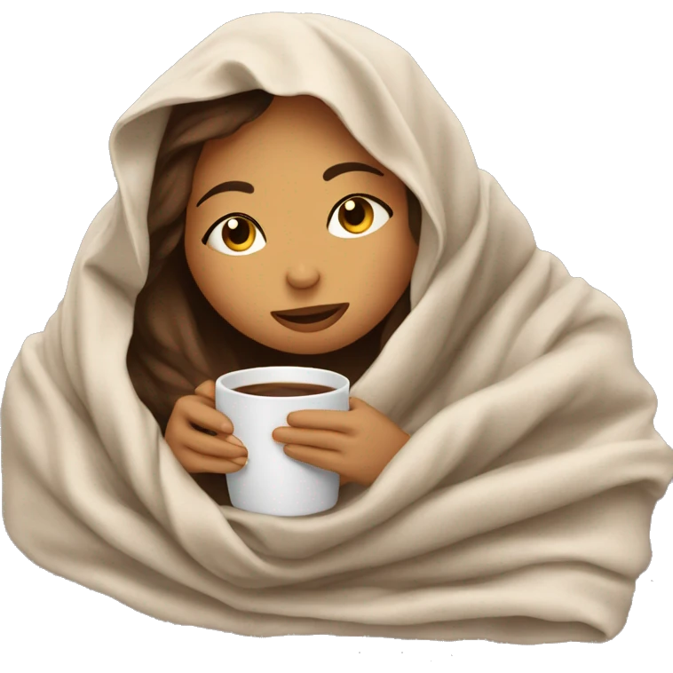 girl inside a blanket sipping coffee eyes closed emoji