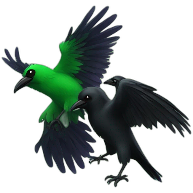 a green raven and a black raven in love emoji