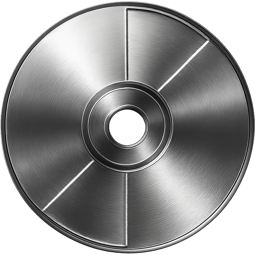 A minimalist CD disc with geometric pattern, glowing effect, violet color emoji